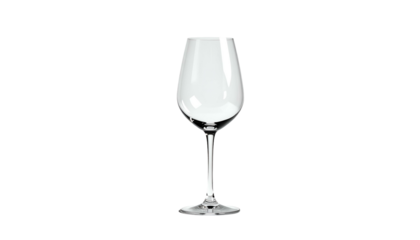 A simple, elegant, empty wine glass on a long stem against a pure black background