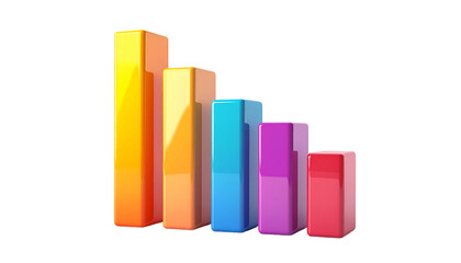 Colorful 3D bar chart showing a downward trend, isolated on black