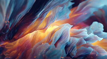 Obraz premium Vibrant abstract background with swirling blue and golden silk-like textures. Features glowing dust particles and soft gradients, perfect for luxury branding, creative art, and smooth motion concepts