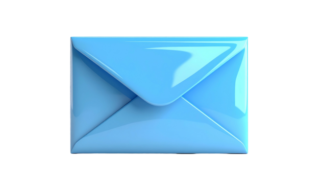 A 3D rendered, light blue envelope against a stark black background (1) - Powered by Adobe