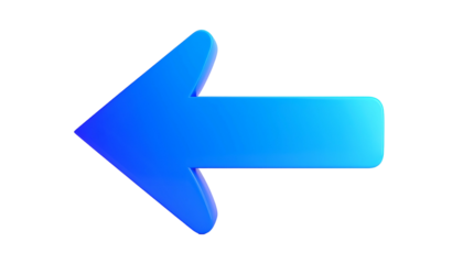 A glossy, blue arrow pointing to the left on a black background