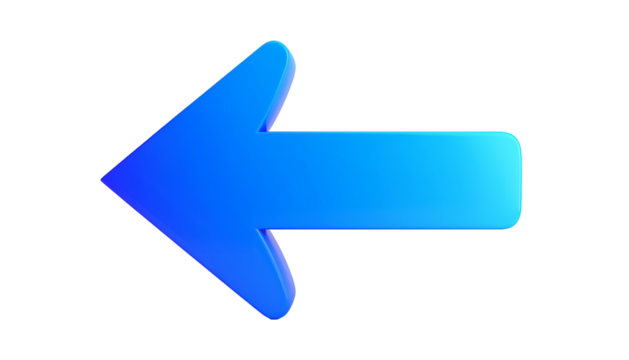 A glossy, blue arrow pointing to the left on a black background - Powered by Adobe