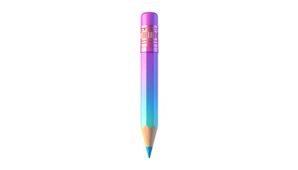 A brightly colored pencil, displaying gradients of purple, blue, and pink, on a black background
