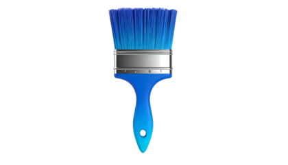 A blue paintbrush with ombre bristles on a black background