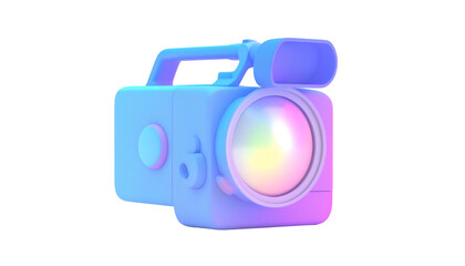 3D-rendered, pastel-colored retro video camera against a black background
