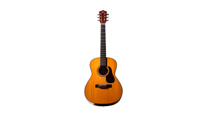 A classical acoustic guitar, wood-toned and glossy, against a solid black backdrop