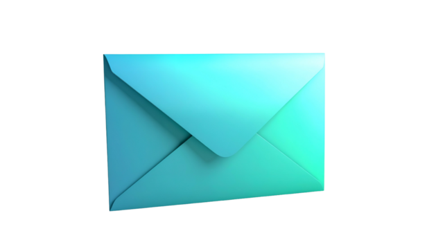 A 3D rendered, light-blue envelope on a black background, slightly angled, smooth gradient - Powered by Adobe