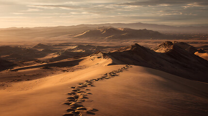 Fototapeta premium A vast desert landscape with no footprints, glowing in the golden hues of untamed freedom. (3)