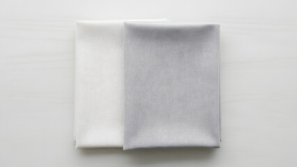 Fototapeta premium Clean top view of two folded linen fabrics on a wooden surface — product-like minimalism.