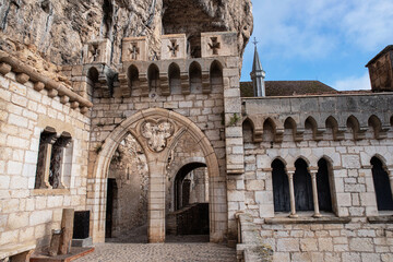 Exterior of the Basilica of Saint-Sauveur in the town of Rocamadour, France