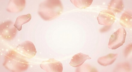 Floating Pink Rose Petals with Sparkling Light Effects and Swirls