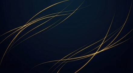 Abstract flowing golden lines on a dark blue background, elegant and modern