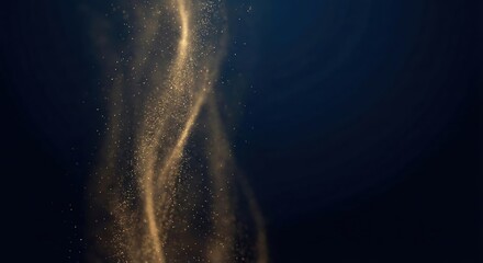 Abstract golden shimmering dust particles swirling on dark background
