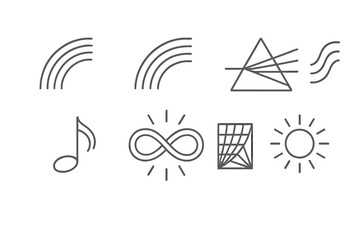 Rainbow Tool Icons. Line style icons of rewritten rainbow tools: refracted arc, stylized color bands, modified prism, layered wave