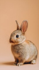 Obraz premium cute baby bunny sitting, minimal composition, copy space around subject, soft pastel background, vertical
