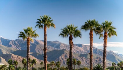 palm trees with mountain range background in la quinta california in the coachella valley