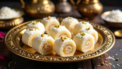 Assamese Pithas Sweet Rolls. Traditional Indian Food