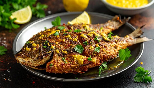 Assamese Fish Fry with Mustard. Traditional Indian Food