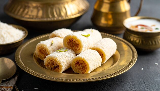 Assamese Pithas Sweet Rolls. Traditional Indian Food