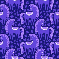 Fototapeta premium Christmas animals seamless horse pattern for wrapping paper and fabrics and party and kids print
