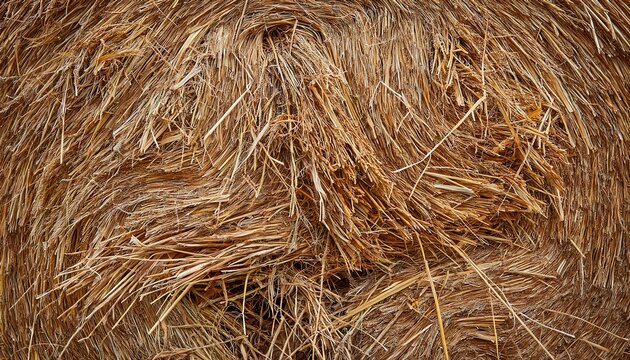 close up of dry hay straw texture in natural brown tones