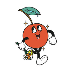 Cute Cherry Mascot Walking Cartoon Illustration