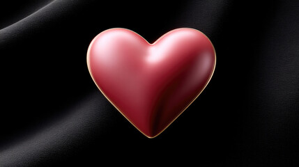 Obraz premium Dramatic glowing heart red shiny metallic above black velvet fabric romantic elegant 3D render