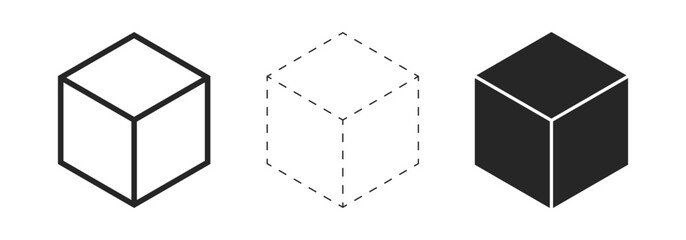 3d cube icon, box symbol in different styles vector illustration