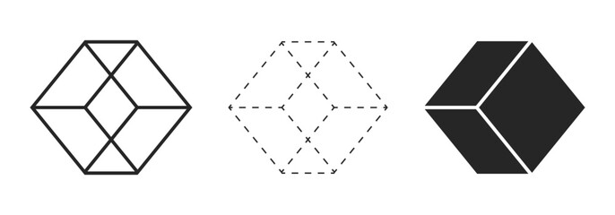 Prespective 3d cube icon, box symbol in different styles vector illustration