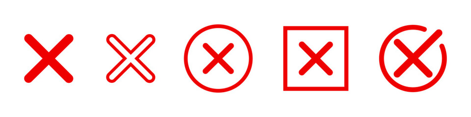 Red cross mark icon set, checklist tick symbol illustration