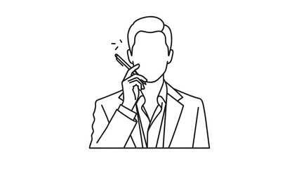 Line art illustration of a professional man in a suit shaving with a razor, emphasizing a morning grooming routine and personal care for a polished and clean appearance
