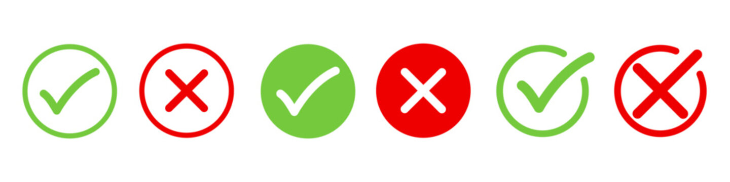 Correct and wrong check mark icons, Green check mark, red cross mark icon design, Vector illustration