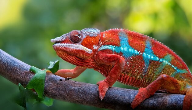 colorful chameleon on branch - Powered by Adobe