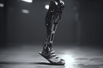 Advanced robotic leg with sleek design displayed on minimalistic background showcasing modern technology