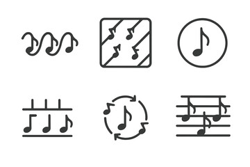 Fototapeta premium Silent Rhythm Icons. Line vector icons of acoustic absence rhythms: repeating rest loops, patterned silence motifs, pulsing hollow
