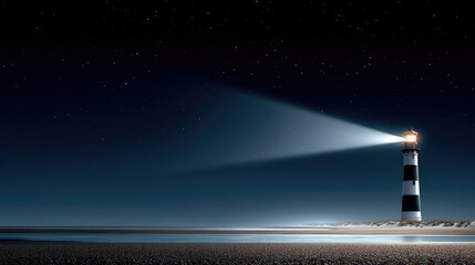 Lighthouse night sea beach star sky beam coast navigation tranquil