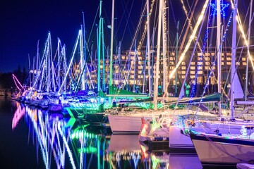 蒲郡市、ラグナマリーナのヨットイルミネーション