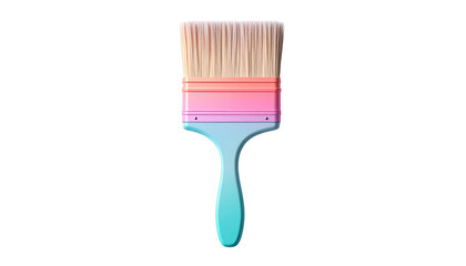 3D-rendered paint brush with pastel handle, bristles, and trim against a black background