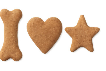 Dog treats in bone, heart, and star shapes offering a rewarding and healthy snack for pets on transparent background