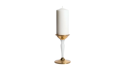 Elegant candlestick with a thick white candle against a stark black background