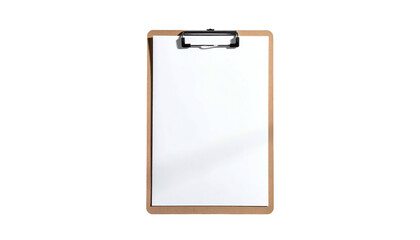 A wooden clipboard with a blank white paper centered against a black background