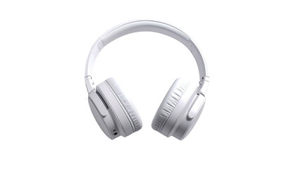 Fototapeta premium Overhead, white, wireless headphones isolated on a black background