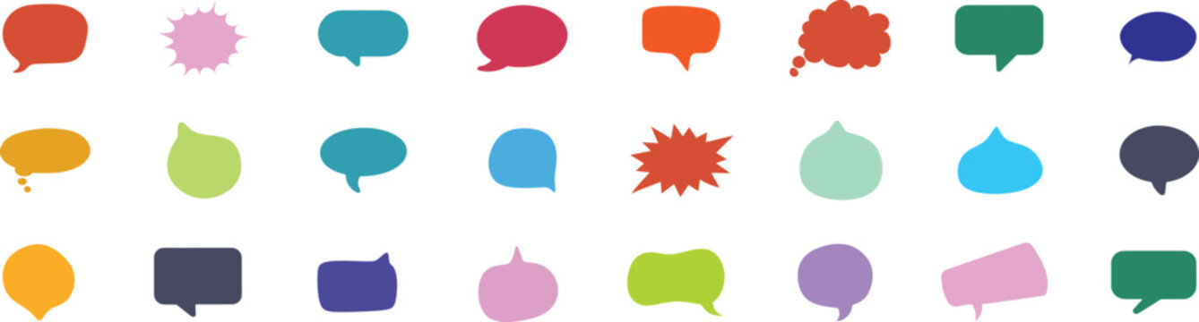 Set of colorful blank empty speech bubbles for text, chatting, message box. Vector illustration balloon speak sign dialog communication frame