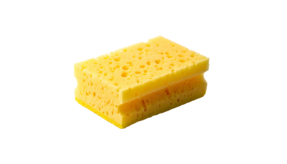 A bright yellow rectangular sponge rests against a black background