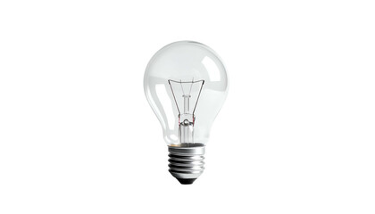 Transparent glass lightbulb with internal filament, base metal, floating over a black background