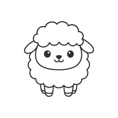 Obraz premium Cute cartoon sheep standing on grass with fluffy wool and a happy smile