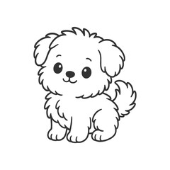 Fototapeta premium Cute cartoon puppy smiling in simple outline style suitable for kids coloring book