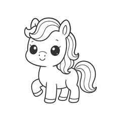 Fototapeta premium Cute cartoon pony for coloring page smiling happily