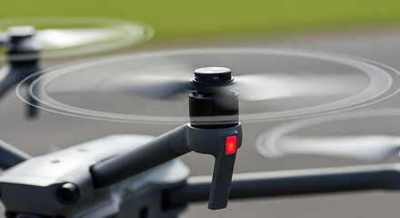 Close up of drone camera in action flying