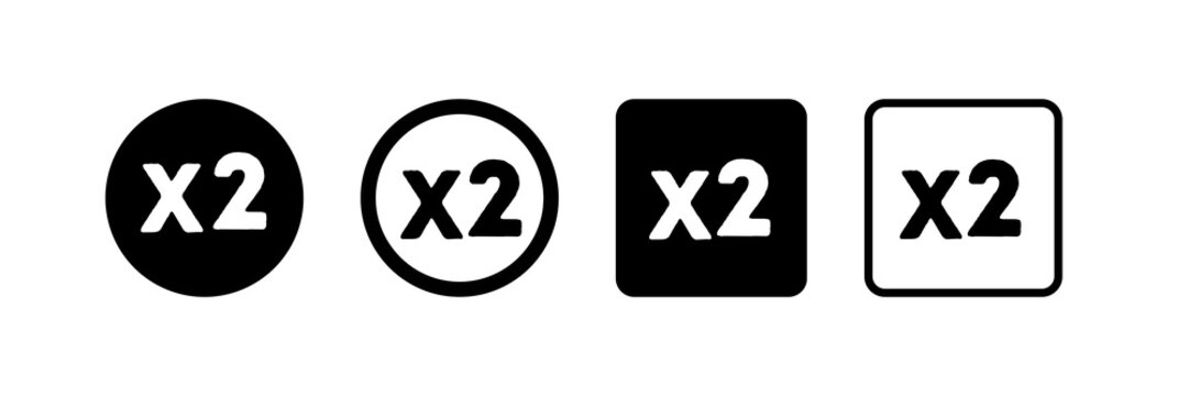 Maths, X2 multiply symbol icons set, double twice, two times multiply symbol set	